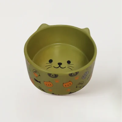 Petcocious 5 Inch Kate Cat Bowl Olive - (Set of 2)